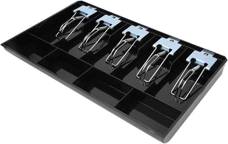 EVTSCAN Cash Drawer Tray Organizer with Metal Clip, 5 Bill 4 Coin Compartments Money Tray for Cash Register Drawer, ABS Waterproof Black Cash Tray for Retail Office Home Use - Image 2